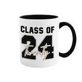 class of 2024 11oz ceramic coffee mug with black rim and handle. graduation gift idea for him or her. allSKUs.
