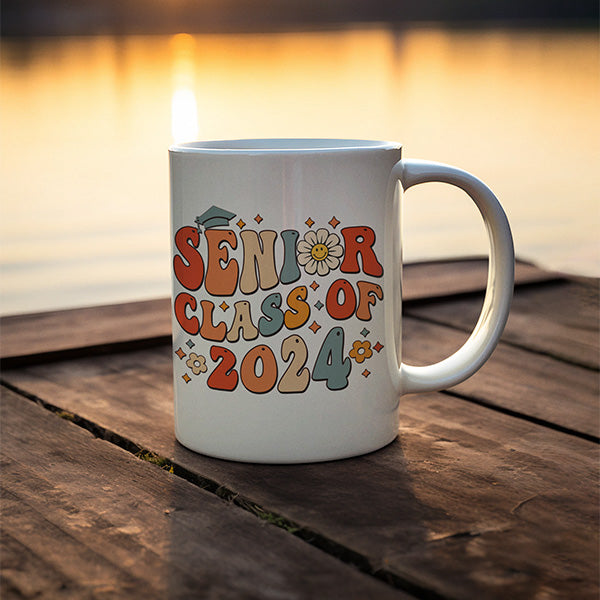 Class of 2024 graduation mug, sitting by a sunset. Graduation gift for her. All SKUs.