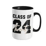 2024 graduation coffee mug that makes a great grad gift for him or her. Ceramic with black rim and handle. allSKUs.