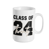 class of 2024 15oz white coffee mug, designed as a keepsake for 2024 graduating class. allSKUs.