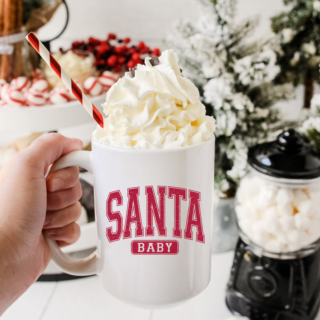 Santa Baby Christmas Mug, Cute Holiday Coffee Cups in sizes 11oz and 15oz