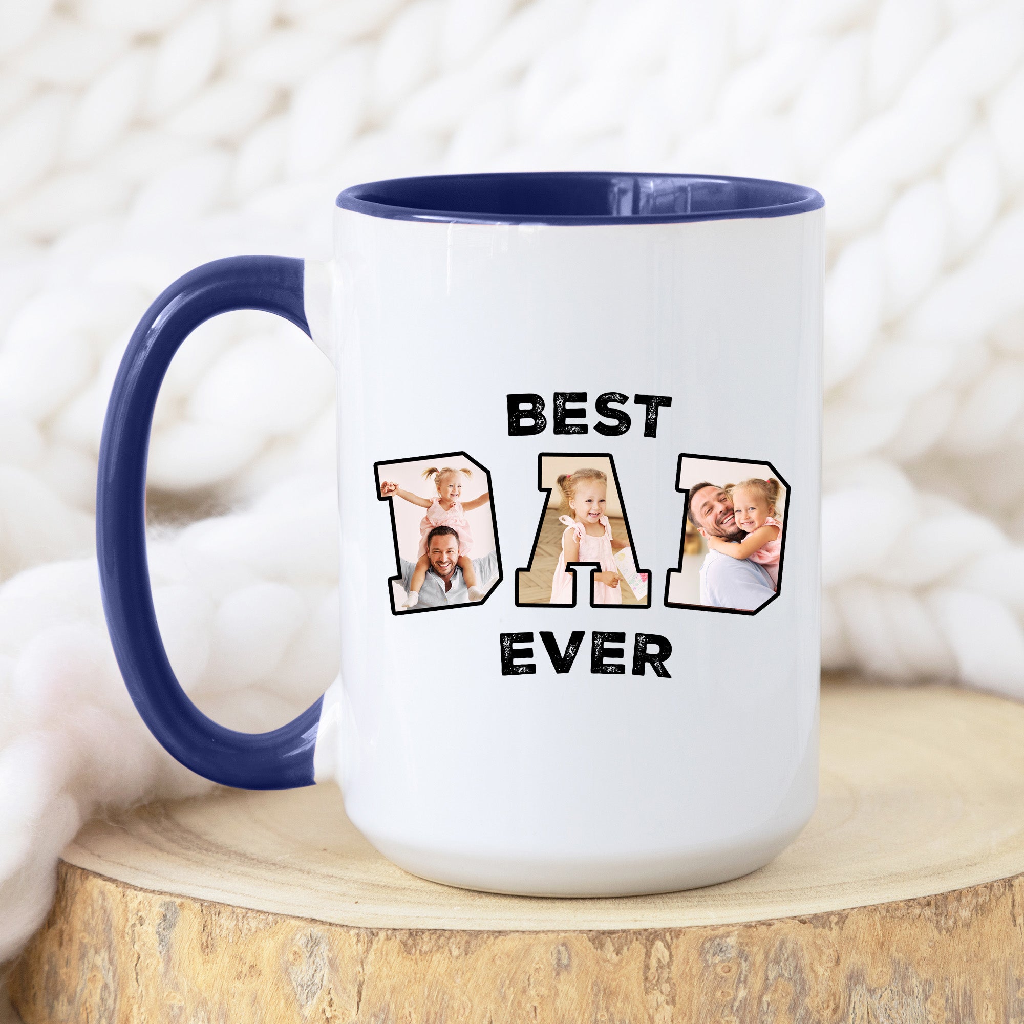 Custom photo mug with 'Best Dad Ever' message, personalized with your own image, ideal Father’s Day or birthday gift for him.