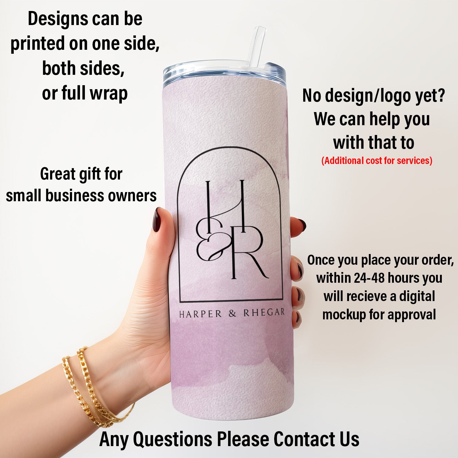 Custom Logo Tumbler for Small Businesses and Corporate Swag with Lid and Straw