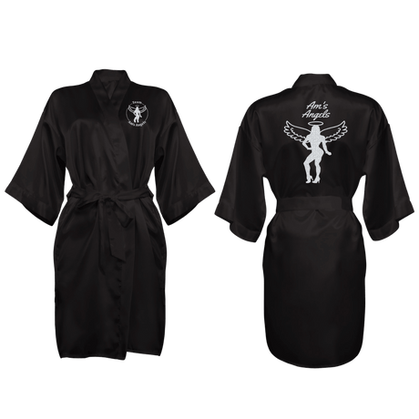 Custom Black Satin Robe with Logo - Am's Angels - Gifts Are Blue