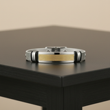 Mens Stainless Steel Bracelet with Bar, Adjustable Mesh Band with Buckle Clasp