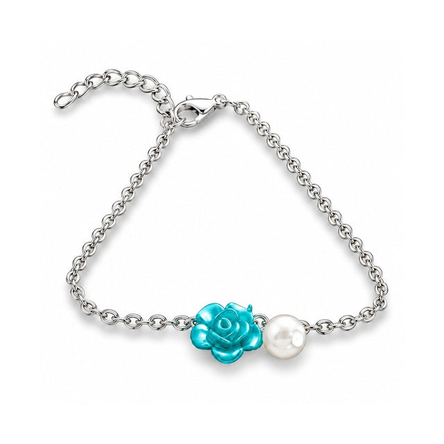 Ocean Blue Rose Anklet Jewelry with Pearl Drop - Gifts Are Blue