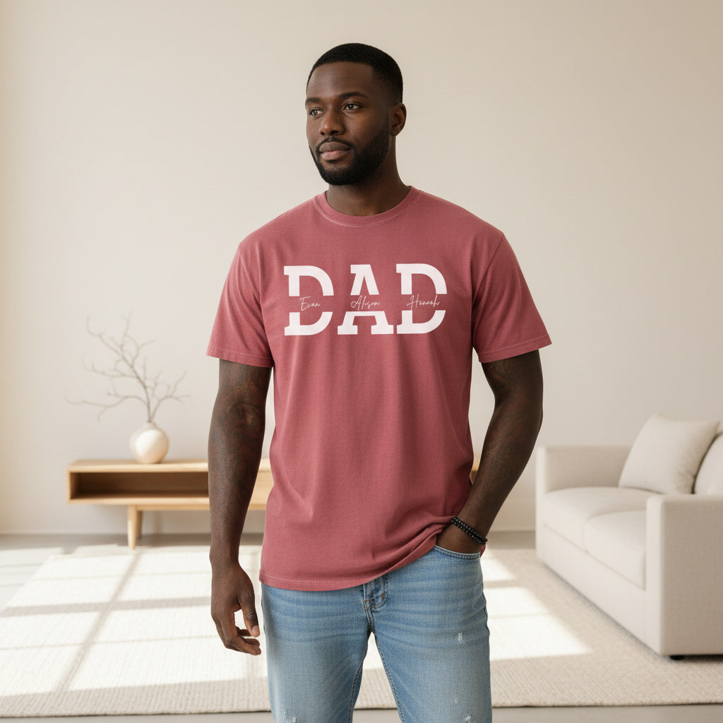Comfort Colors Custom Dad Shirt with Kids Names, Personalized Gifts for Him