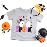 Adorable heather grey Girls Halloween shirt, perfect for school, photo ops, and Halloween events.