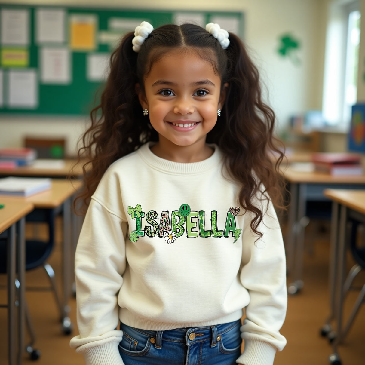 White kids St Patricks Day sweatshirt. Cute sweatshirt for girls.