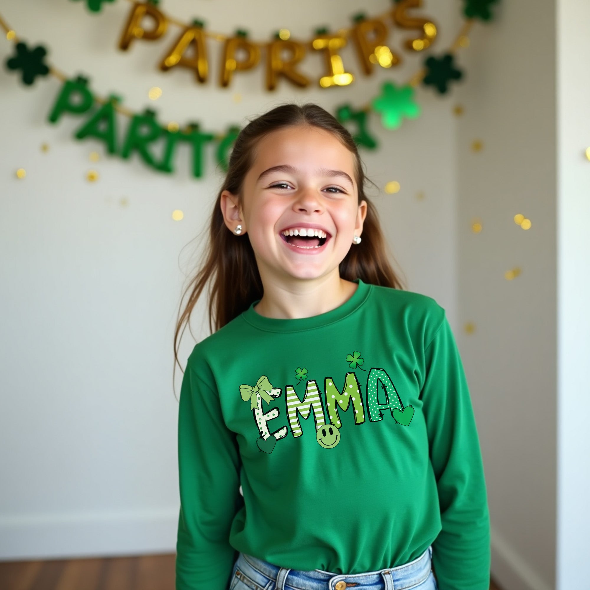 Green St Patrick's day shirt for kids. St Patrick's day t-shirt for girls.