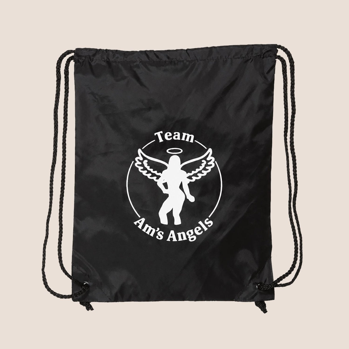 Custom Black Drawstring Bags - Am's Angels - Gifts Are Blue