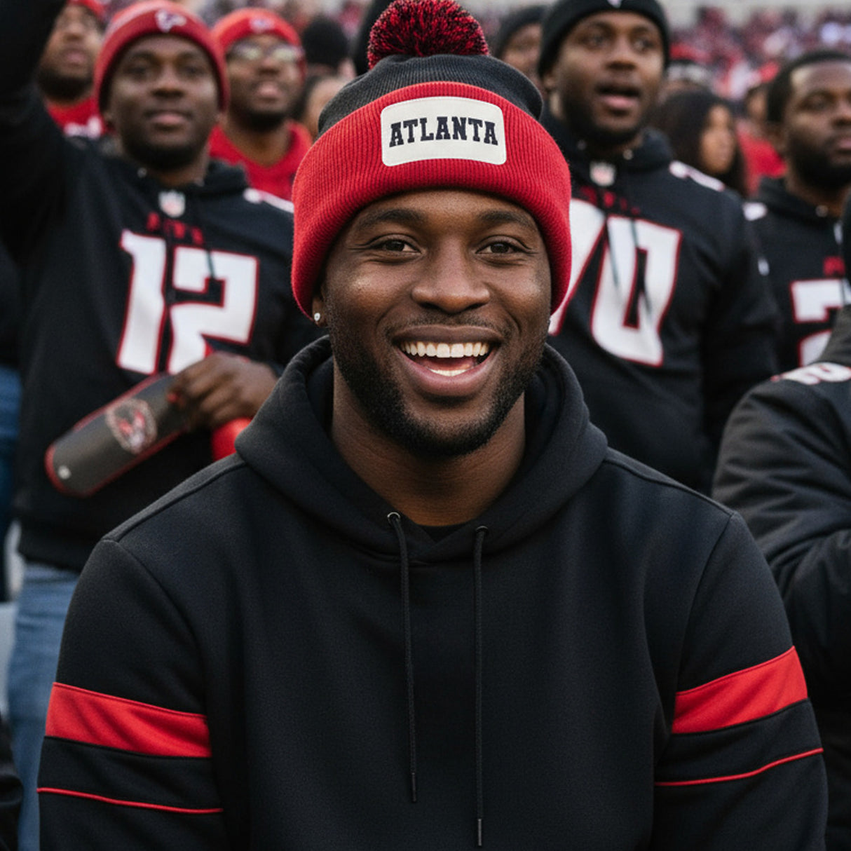 Cuffed Pompom Football and College Beanie w Custom Text, Personalized Gifts for Him and Her