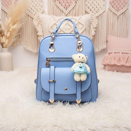 Classic Fashion Backpacks with Teddy Bear Charm - Gifts Are Blue