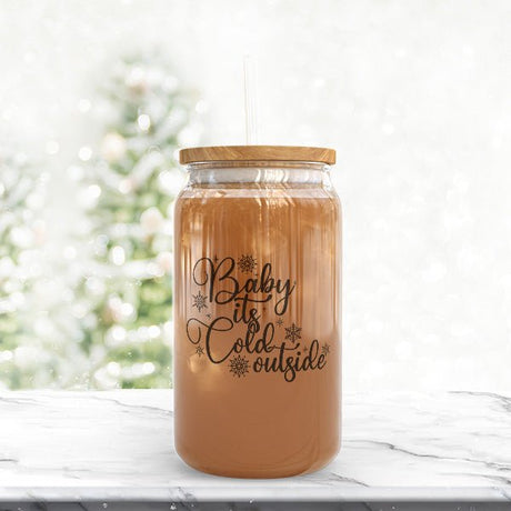 Baby its Cold Outside Iced Coffee Glass Tumbler for the Holidays - Gifts Are Blue