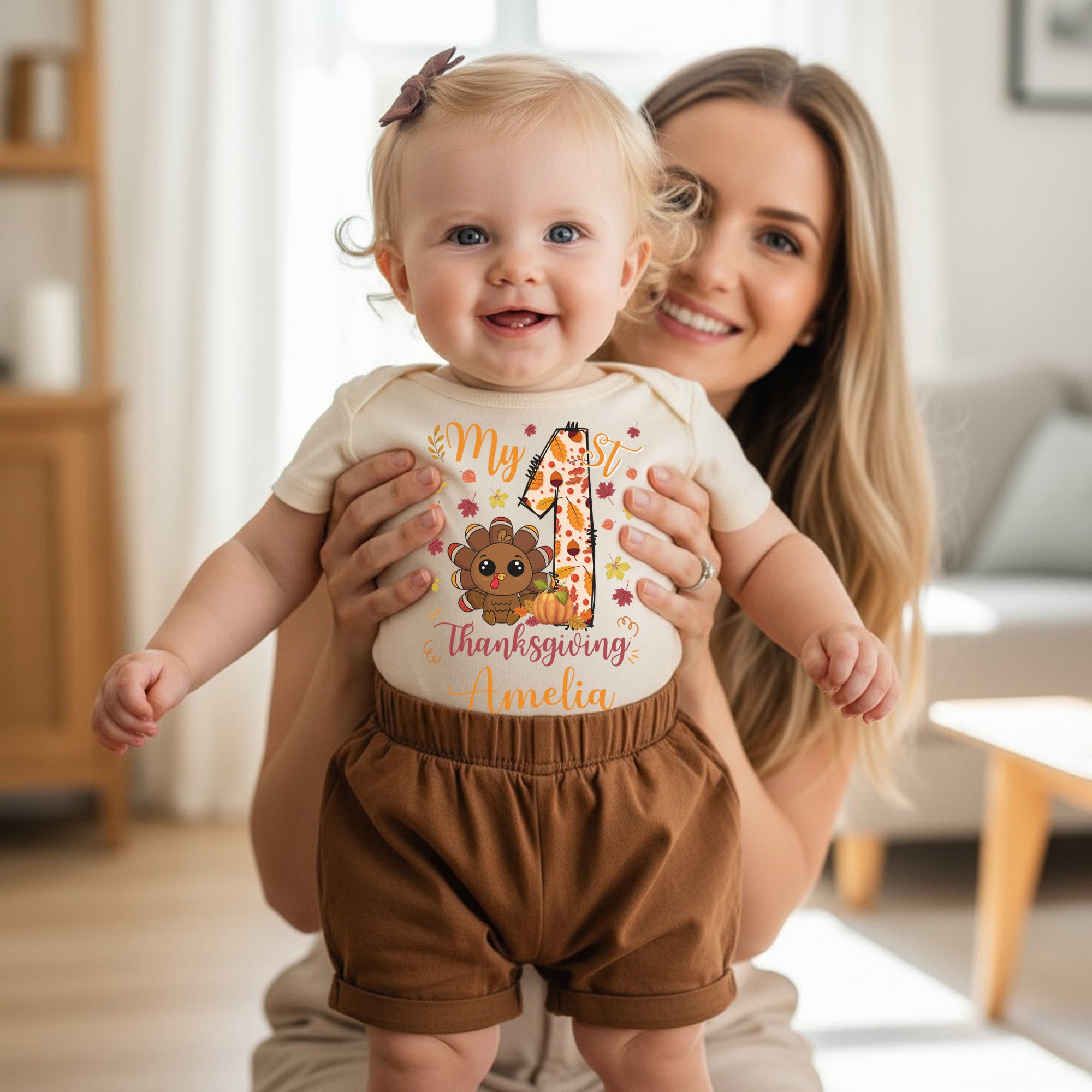 Colorful My First Thanksgiving Onesie Outfit Personalized with Name for Baby Girl and Boy