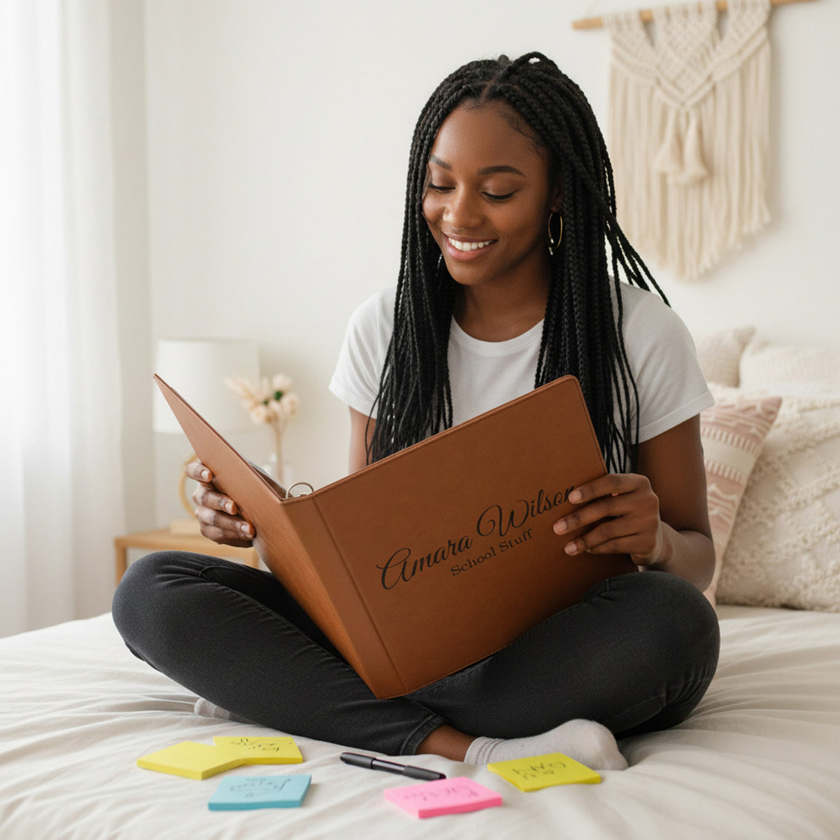 Personalized Binder w Name and Custom Text for Women and Teen Girls, Faux Leather