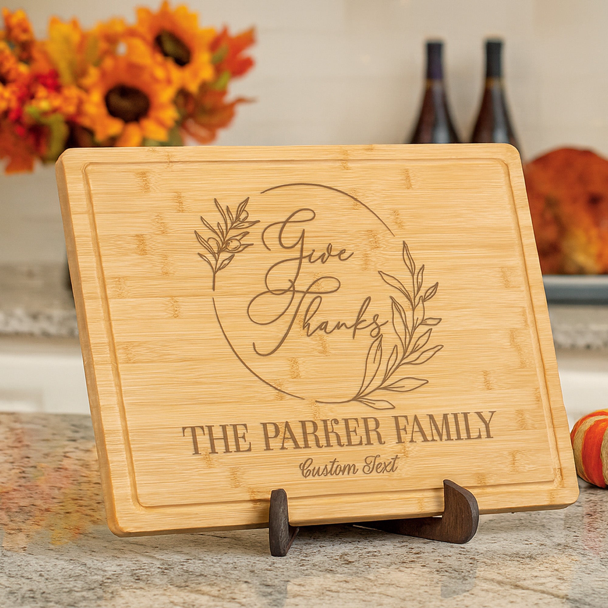 Give Thanks with Wreath Personalized Cutting Board for Thanksgiving