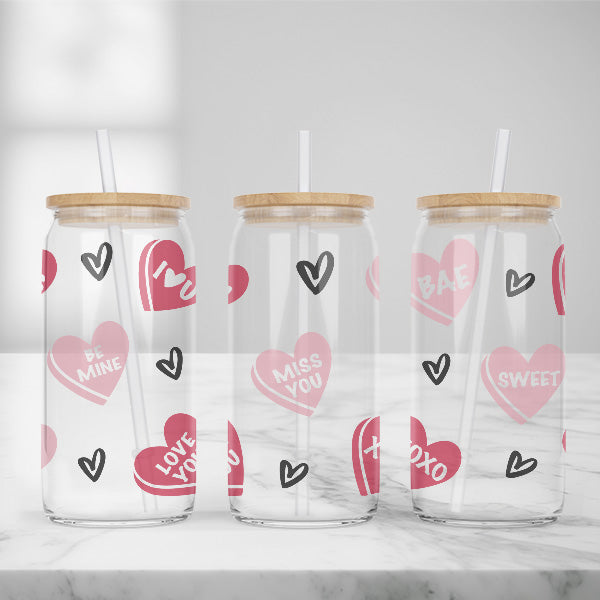 Cute and Humorous Valentines Day Glass Iced Coffee Tumblers in Multiple Designs