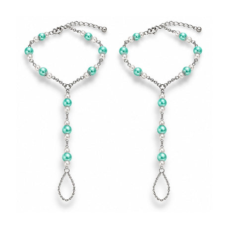 Handmade Blue Pearls Barefoot Sandals Set, Beach Wedding Anklet - Gifts Are Blue