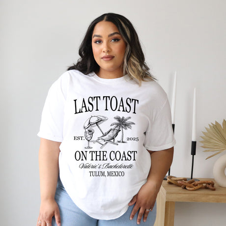 Matching Comfort Colors shirts designed for coastal bachelorette parties, gifts for bridesmaids and the bride.