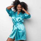 Custom women robe with monogram text.