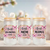 A frosted Best mom glass tumbler with variations. A perfect gift for mothers day, birthdays, or any occasion to show appreciation and love for the amazing mom in your life. Suitable for grandmas, and nana as well. allSKUs.
