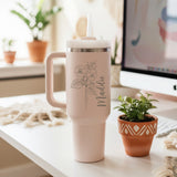 Birth Flower 40oz Personalized Tumbler with Name, Custom Gifts for Her