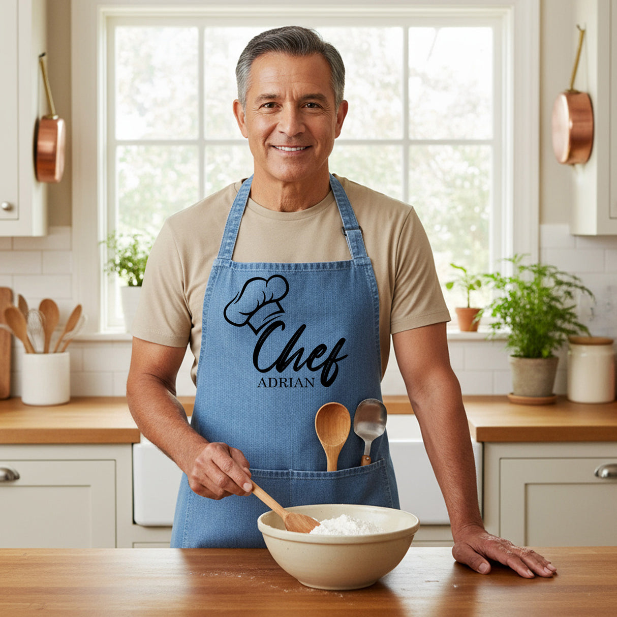 Chef Hat w Name Personalized Apron w Pocket, Custom Gifts for Dad and Grandpa