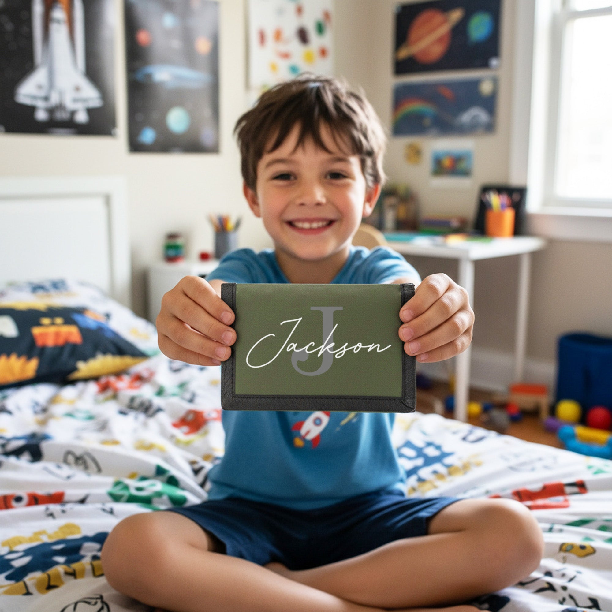 Personalized Wallets for Kids with Name and Initial, Gifts for Boys