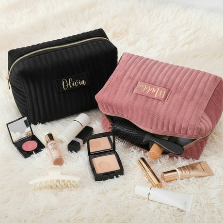 Personalized Velvet Makeup Bag with Name, Custom Gift for Teen Girls - Gifts Are Blue