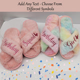 Personalized Fluffy Girls Slippers for Kids Ages 3 to 10 Years - Non-Skid Open Toed Style - Flower Girl Slippers - Slippers for Birthday Parties & More