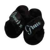 Personalized Fluffy Girls Slippers for Kids Ages 3 to 10 Years - Non-Skid Open Toed Style - Flower Girl Slippers - Slippers for Birthday Parties & More