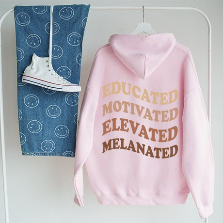 Educated Motivated Elevated Melanated Shirts and Hoodies for Black History Month - Gifts Are Blue