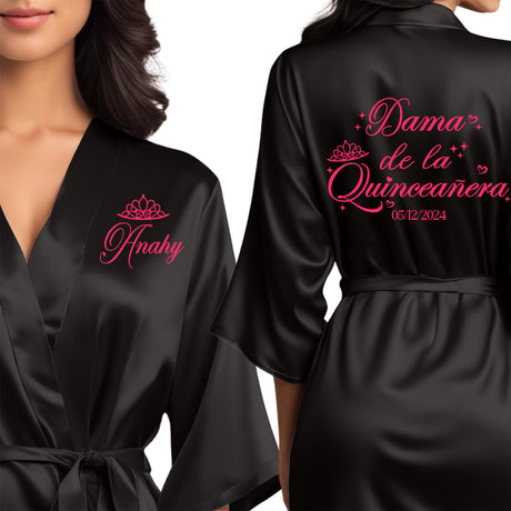 Dama de la quinceanera satin robe that can be personalized for your quinceanera squad. 