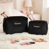 Personalized Velvet Makeup Bag Matching Set with Name