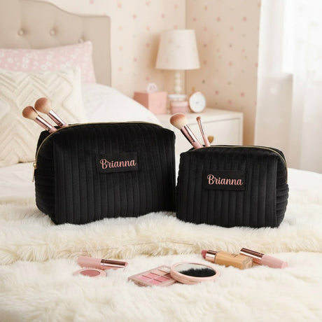Personalized Velvet Makeup Bag with Name, Custom Gift for Teen Girls - Gifts Are Blue