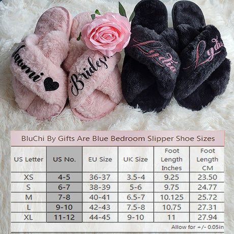 BluChi Personalized Fluffy Slippers for Women/ Bridesmaid & Bride Gift - Gifts Are Blue