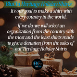 BluChi Heritage Holiday Shirt pledge, #heritageholidayshirt. all SKUs