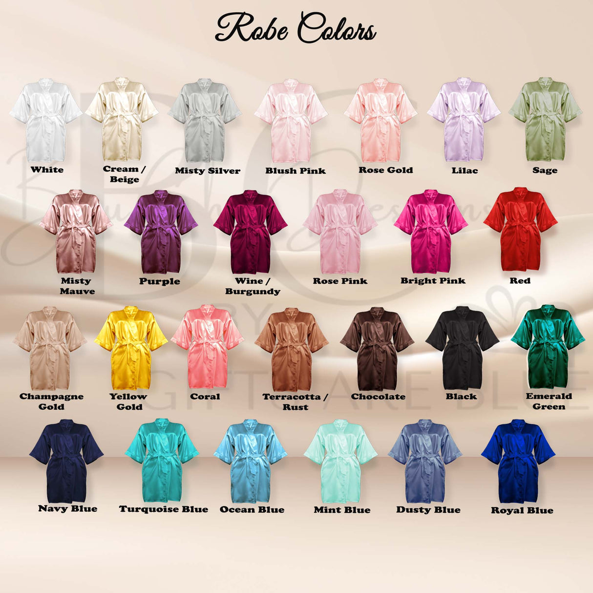 Bridesmaid Robe Set of 6, Personalized Robes in Front & Back, 26 Colors, 3T-6XL