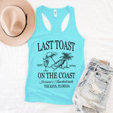 Matching bachelorette party tank tops, custom made for bride squads celebrating at coastal locations or beachside getaways.
