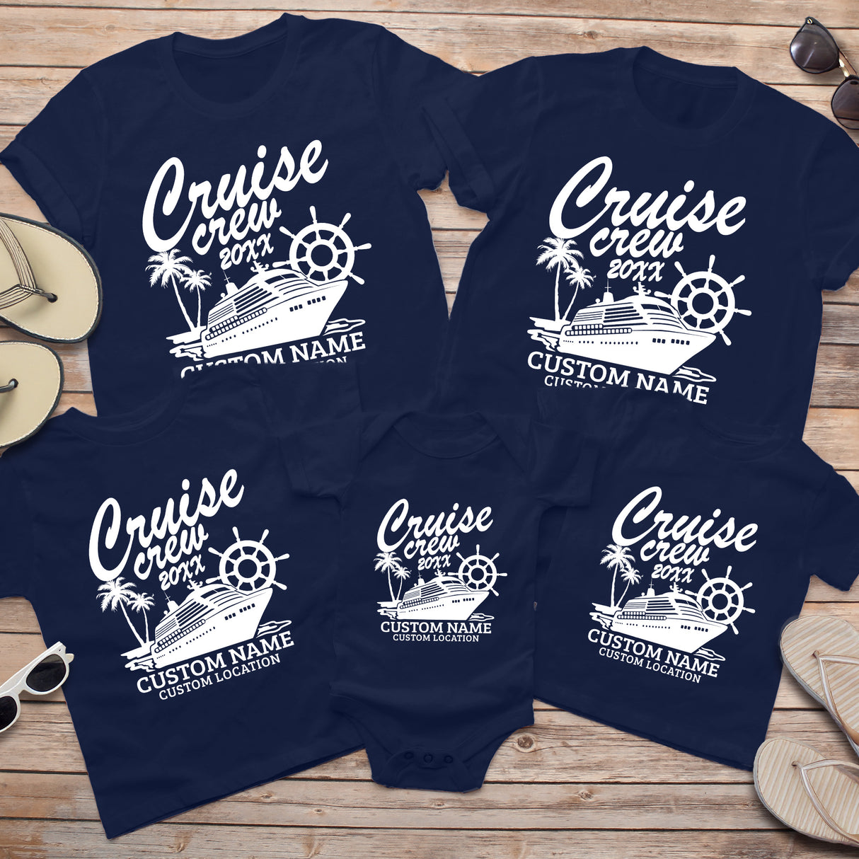 Group vacation t shirts custom for large families, cruise crews, and coordinated cruise apparel with names, dates, and destinations.