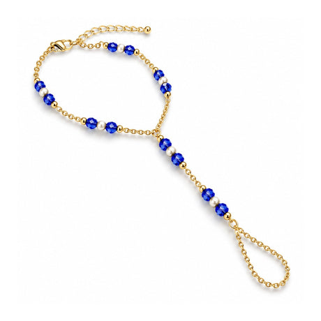 Gold Blue Glass Beads Foot Chain Jewelry, Barefoot Sandals Set - Gifts Are Blue