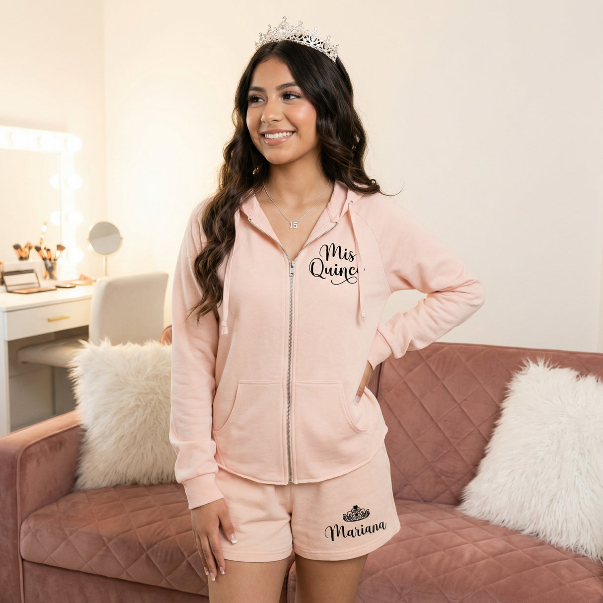 Personalized Mis Quince Años Two Piece Loungewear Set, Quinceañera Gift
