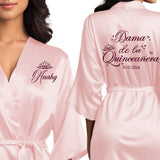 Dama de la quinceanera satin robe that can be personalized for your quinceanera squad.