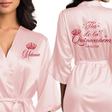 Beautiful quinceanera robes. Personalized satin robes for tia de la quinceanera. 