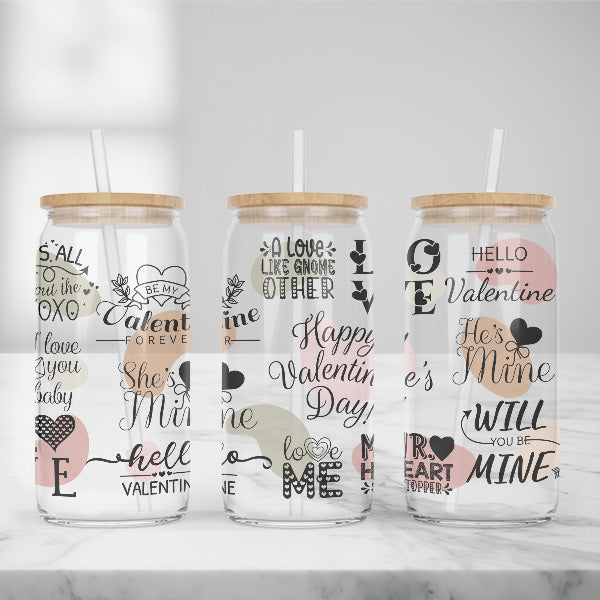 Cute and Humorous Valentines Day Glass Iced Coffee Tumblers in Multiple Designs