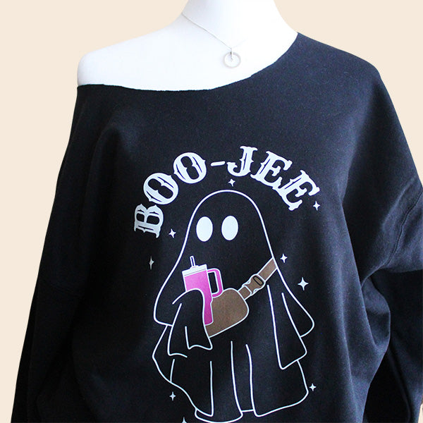 Off The Shoulder Halloween Sweatshirts - Sizes S - 5XL - With Raw Edge Neckline - Several Designs