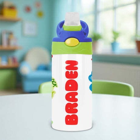Custom kids water bottles with personalized names make perfect back to school gifts.