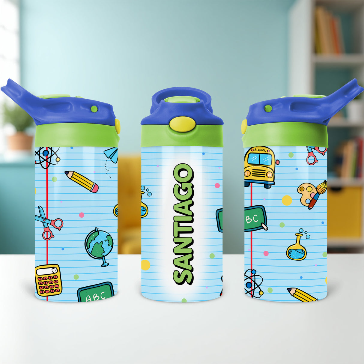 Personalized lunchbox water bottle for kids with custom name great for school days and peewee sports. 