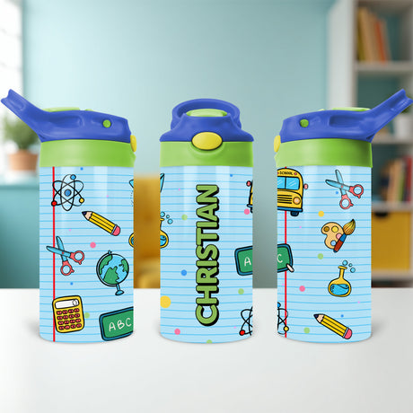 Personalized lunchbox water bottle for kids with custom name great for school days and peewee sports. 